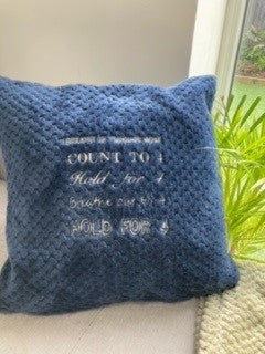 Navy cushion4calm with cream writing