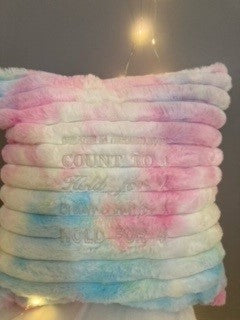 Rainbow Tie Dye cushion4calm with cream writing - NO DEVICE